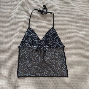 Floral Lace Halter Top - Black